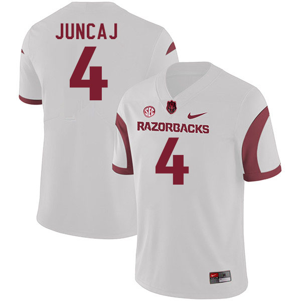 Men #4 Anton Juncaj Arkansas Razorbacks College Football Jerseys Stitched-White